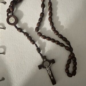 Classic Brown Wooden Rosary Necklace